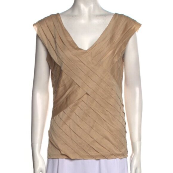 Ralph Lauren Black Label Asymmetrical Pleated Layer V Neck Blouse - Picture 3 of 16